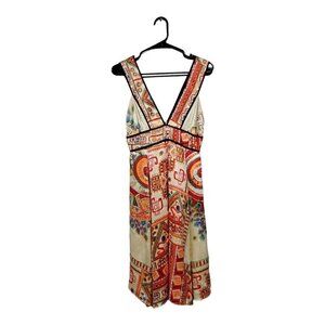 Single Dress Women's 100% Silk A-Line Aztec Lined Sun Dress Size P